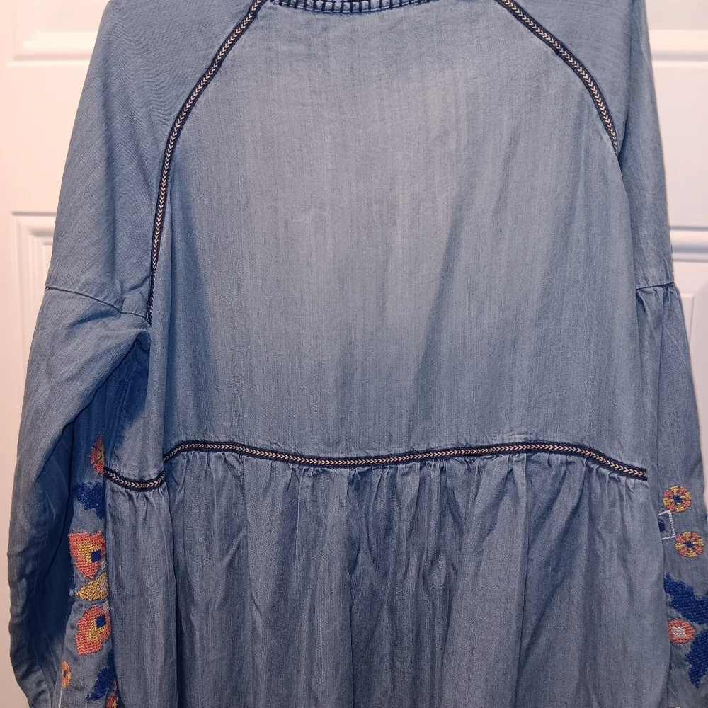 Given Kale Women's Dress XL Balloon Sleeves Embroidered Boho Tassel Flirty - Picture 3 of 8